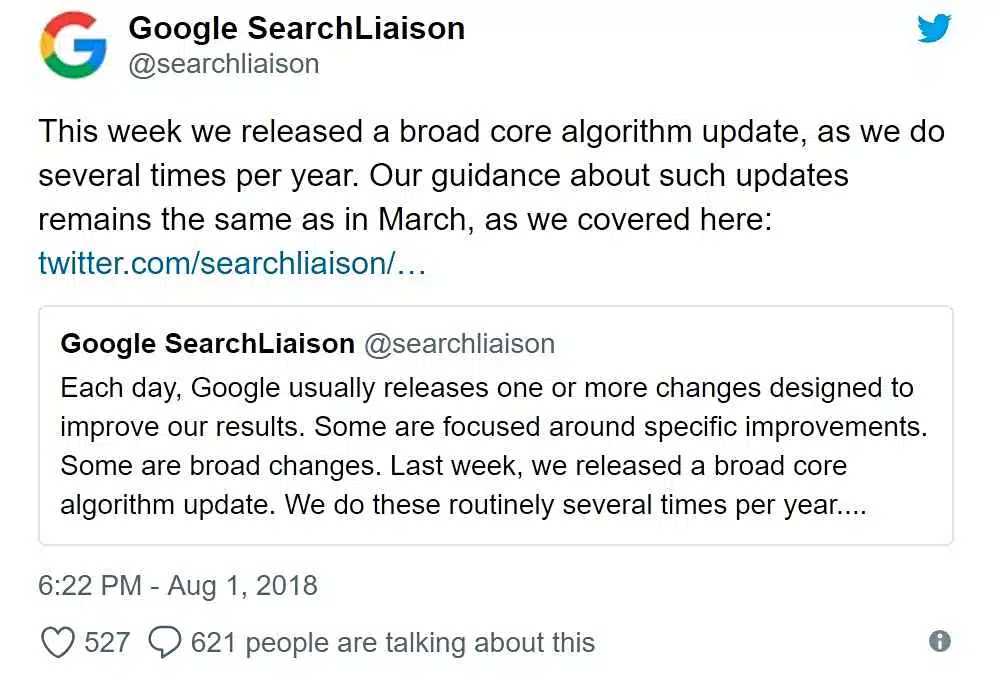 Comunicación oficial del cambio de algoritmo de Google