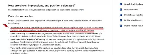 Novedades Search Console privacidad