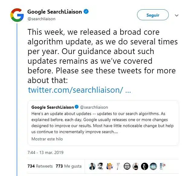 Actualización del core de Google