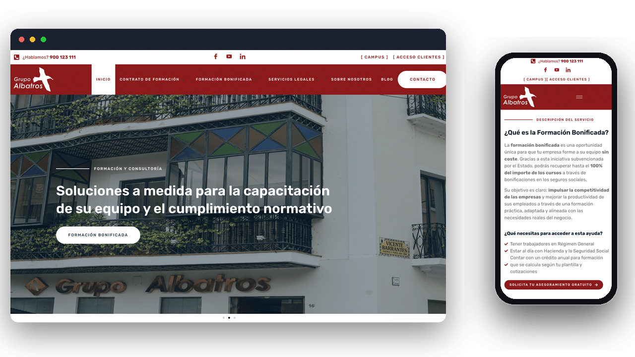 Web de Grupo Albatros en ordenador y móvil, por PW4U
