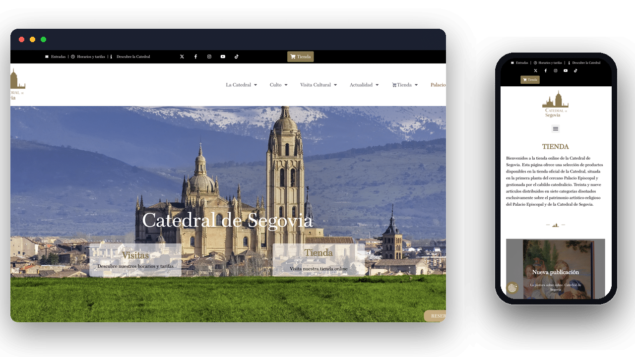 Web de Catedral de Segovia y Palacio Episcopal en ordenador y móvil, por PW4U