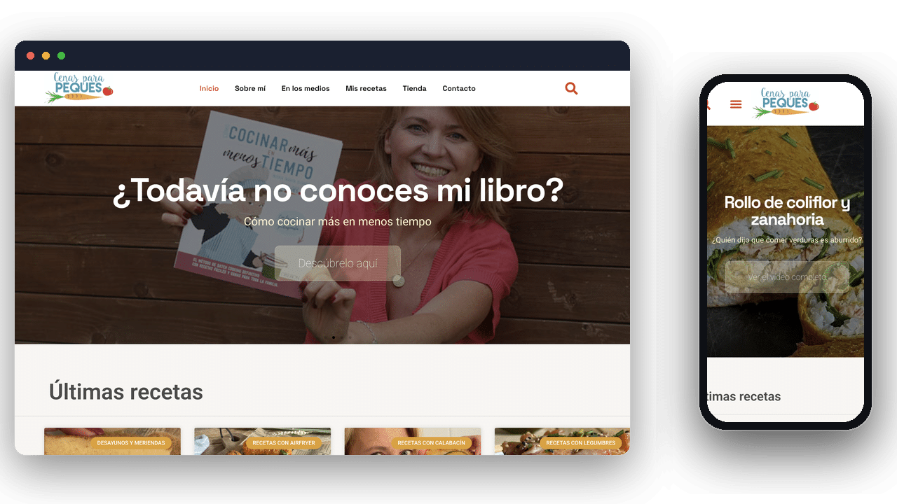 Web de Cenas para Peques en ordenador y móvil, por PW4U