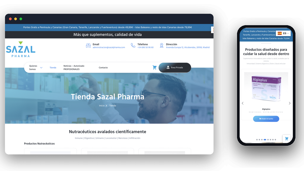 Web de Sazal Pharma en ordenador y móvil, por PW4U